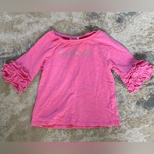 bebe Hot Pink Ruffle Sleeve Long Sleeve Tee